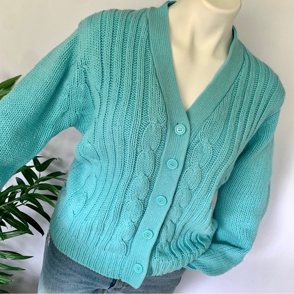 b l u e :: Vintage Granny Cable Knit Braided Cardigan Sweater - Picture 11 of 11